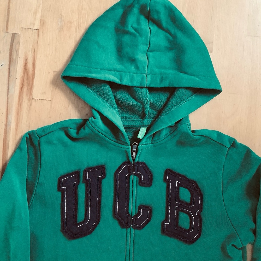Benetton green hoodie with zipper EUC 10 11 years